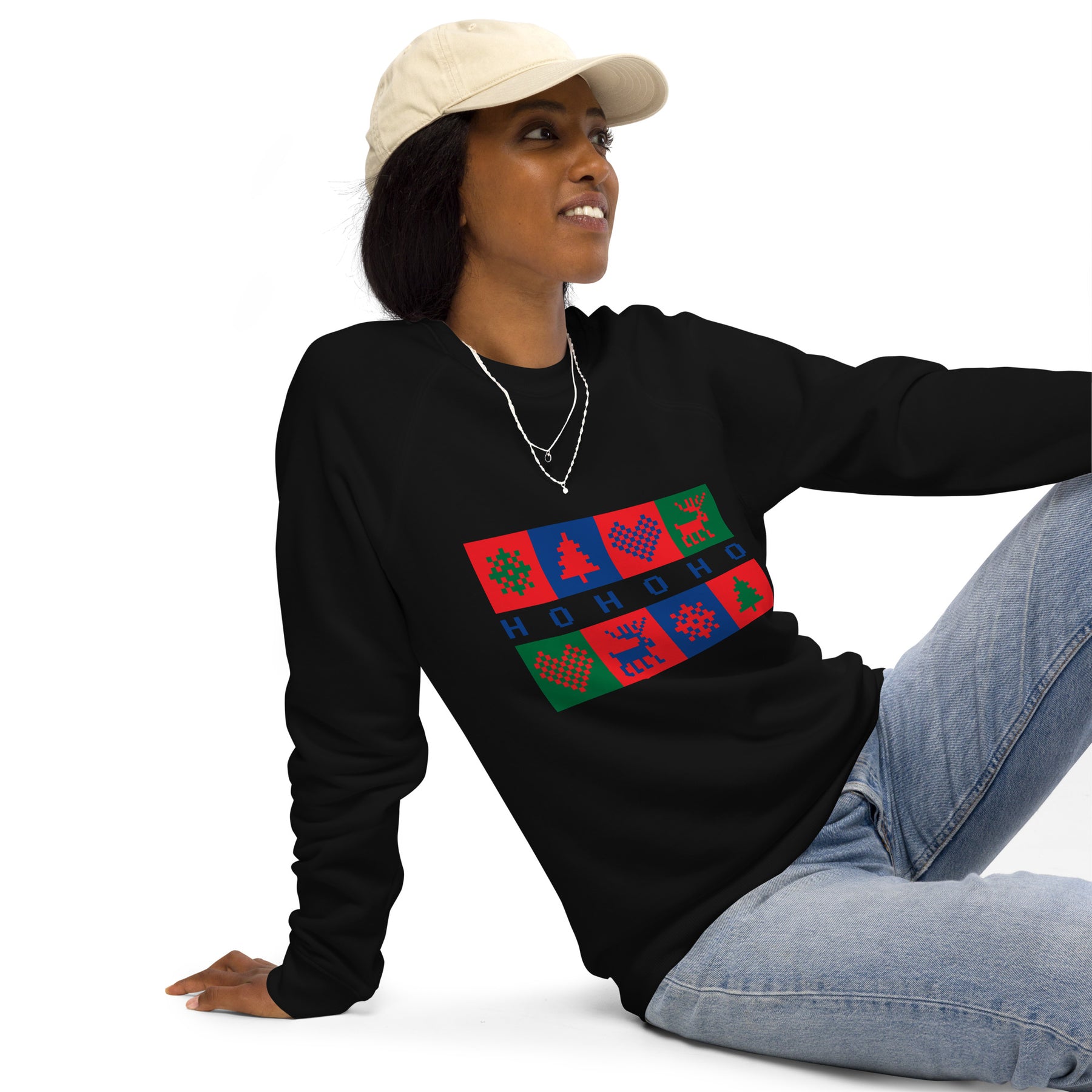 A Smile for Christmas Unisex organic raglan sweatshirt - TRIPLE-A