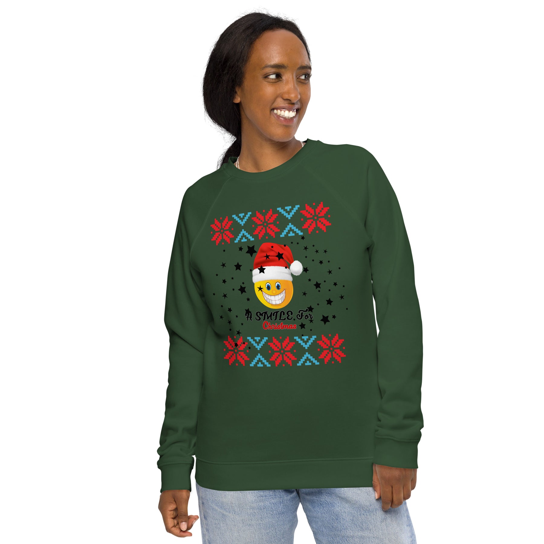 A Smile for Christmas Unisex organic raglan sweatshirt - TRIPLE-A