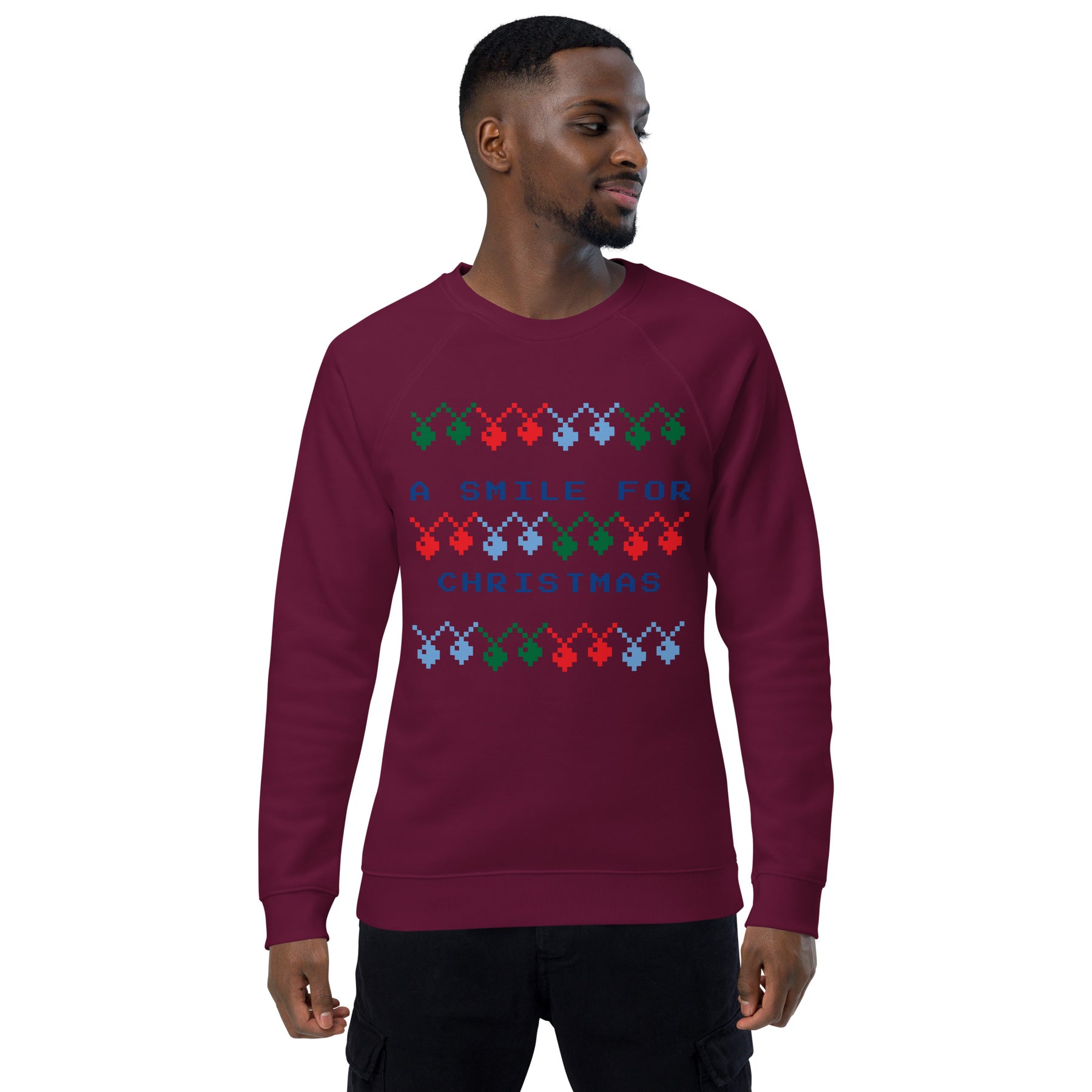 A Smile For Christmas Unisex organic raglan sweatshirt - TRIPLE-A