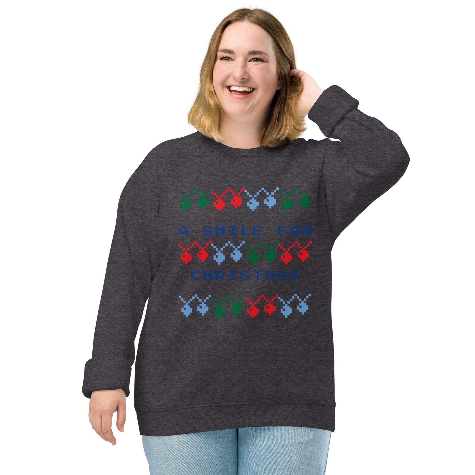 A Smile For Christmas Unisex organic raglan sweatshirt - TRIPLE-A