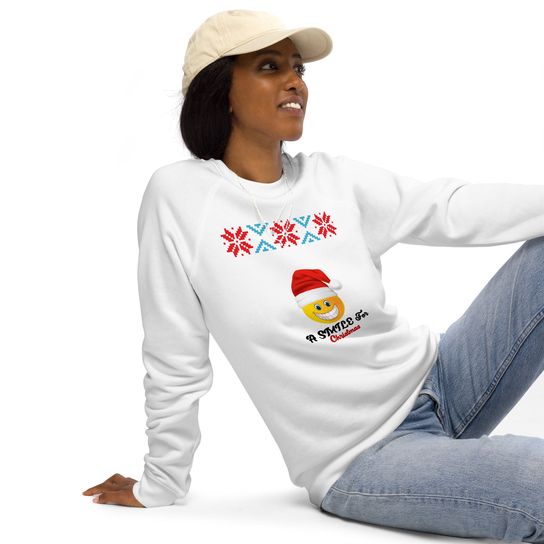 A Smile For Christmas Unisex organic raglan sweatshirt - TRIPLE-A