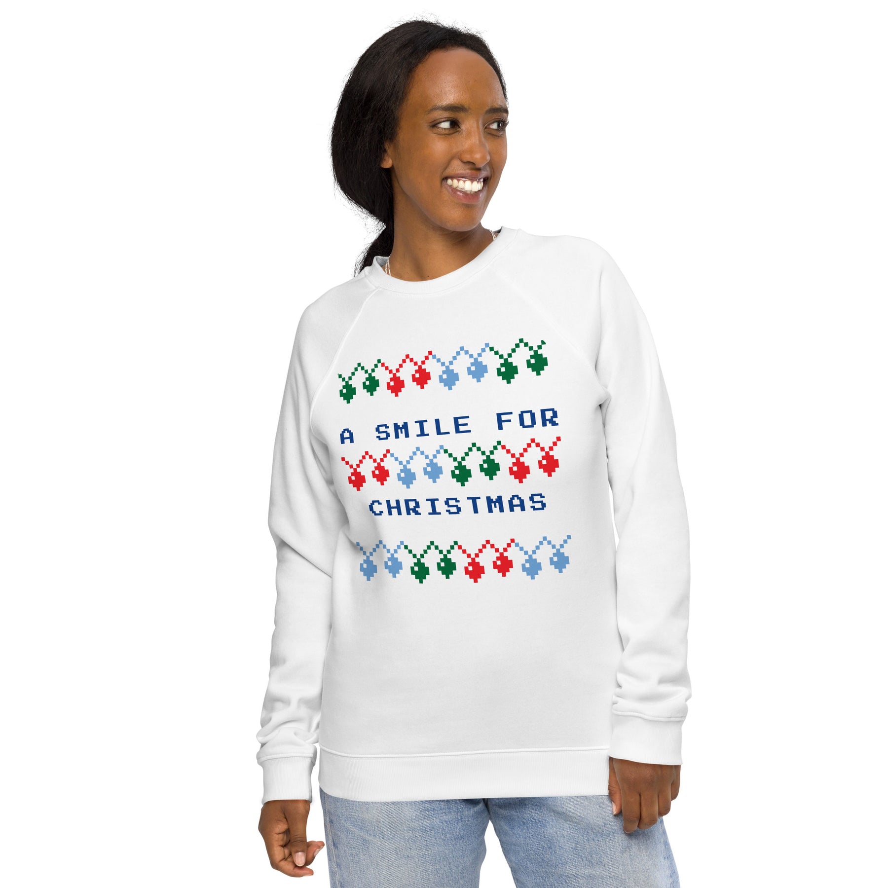 A Smile For Christmas Unisex organic raglan sweatshirt - TRIPLE-A