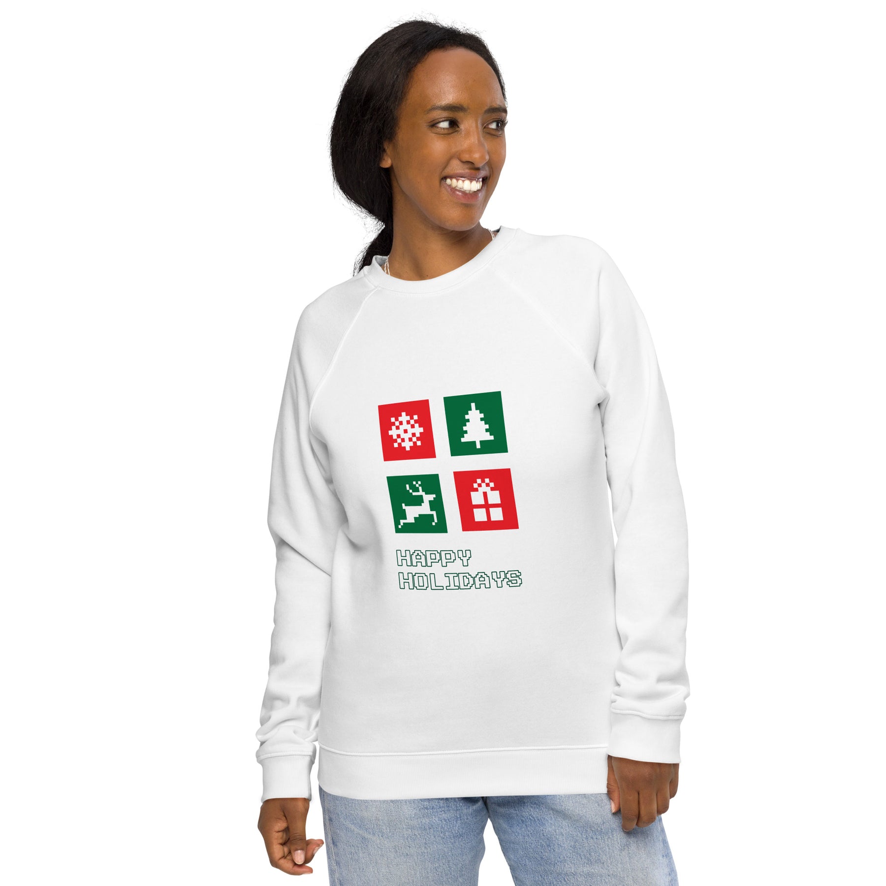 A Smile for Christmas Unisex organic raglan sweatshirt - TRIPLE-A