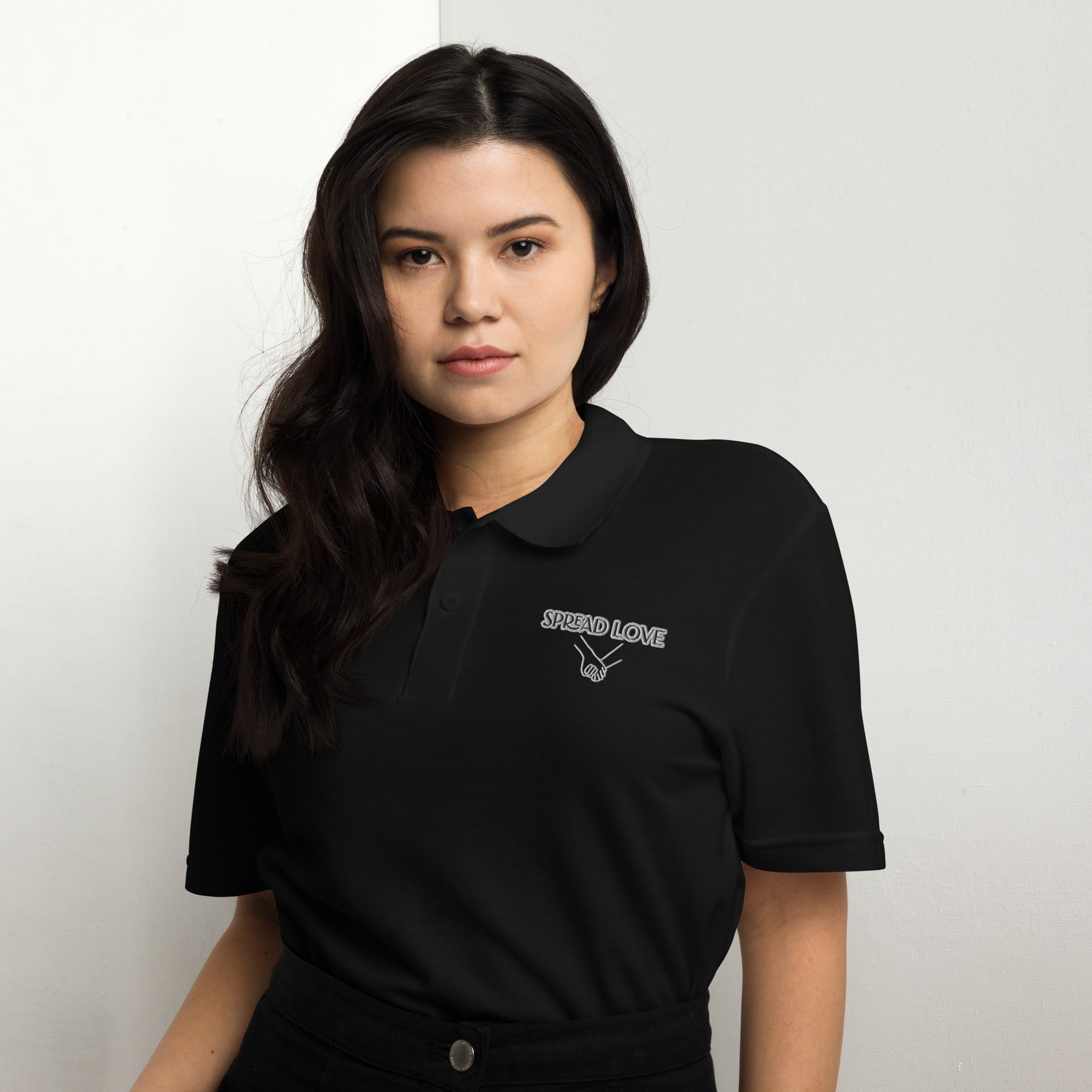 Unisex 'Spread Love' Embroidered Pique Polo Shirt - TRIPLE-A