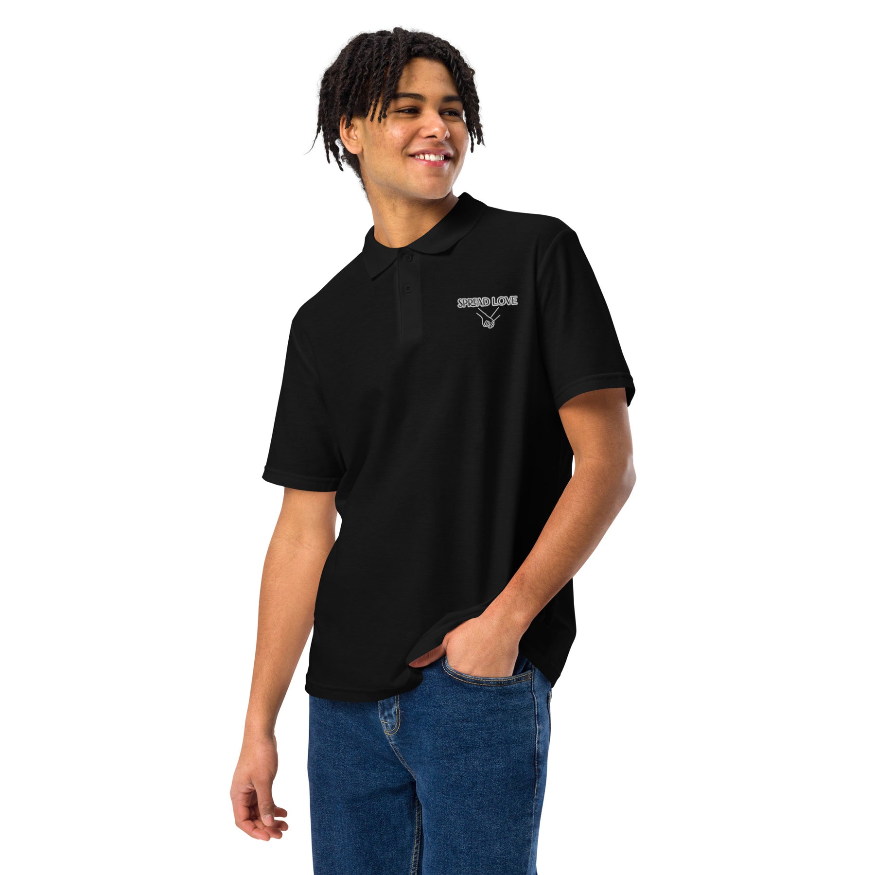 Unisex 'Spread Love' Embroidered Pique Polo Shirt - TRIPLE-A